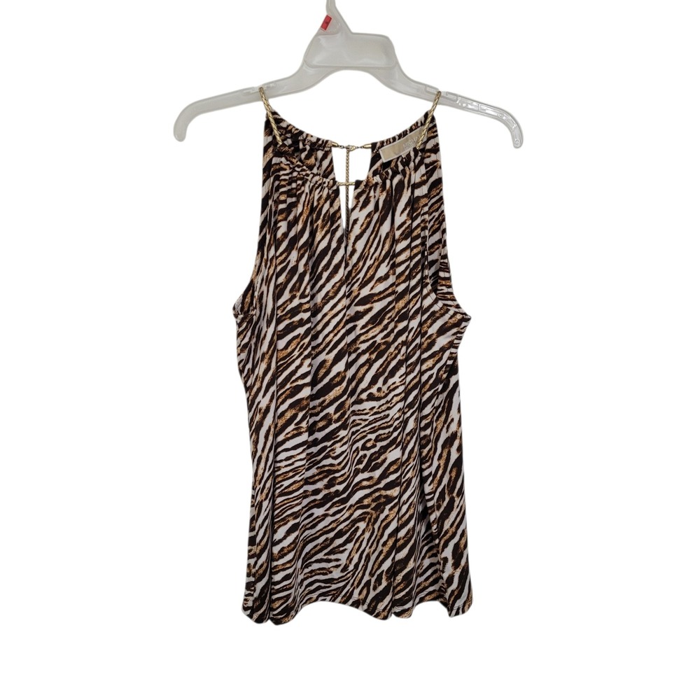 Michael Kors Halter Top Large Tiger Animal Print Gold Chain Strap Brown White‎